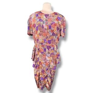 Vintage Abstract Fall Leaves Retro Peplum Wiggle Dress Colorful Artsy Secretary